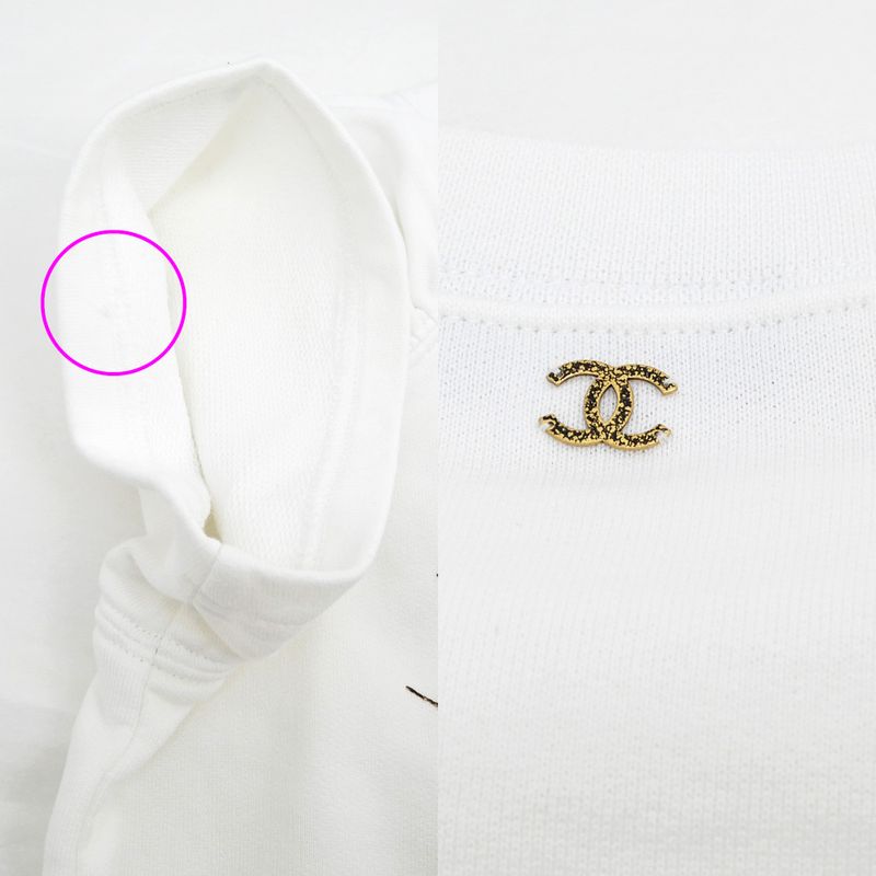 Chanel Short Sleeve Cut And Sew - P57840k0726 Size XS Coco Mark White