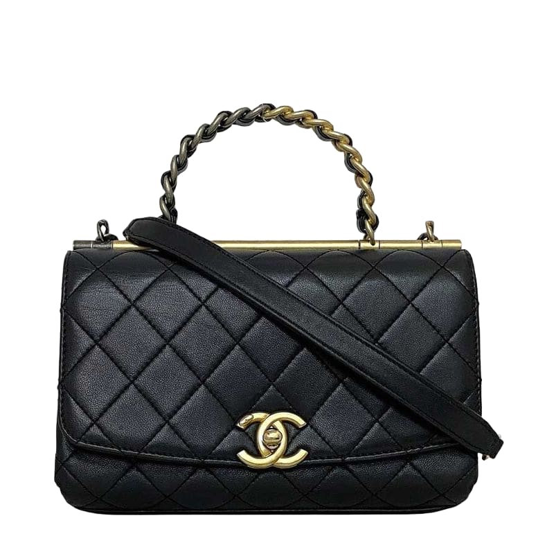 Chanel Top Handle 2way Bag Black Gold Silver