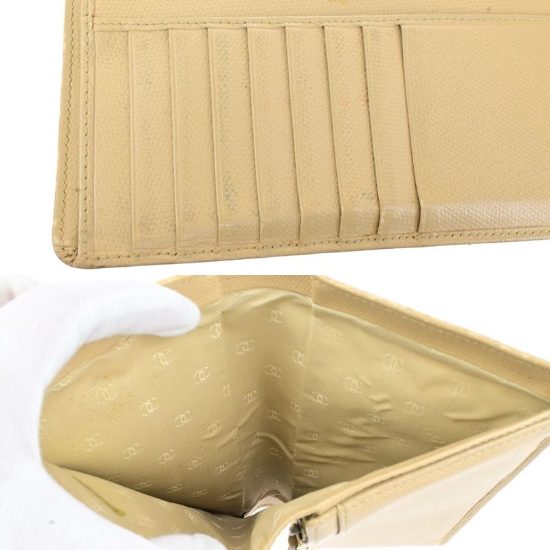 Chanel Wallet Coco Button Fold Wallet Leather Beige 60ka506