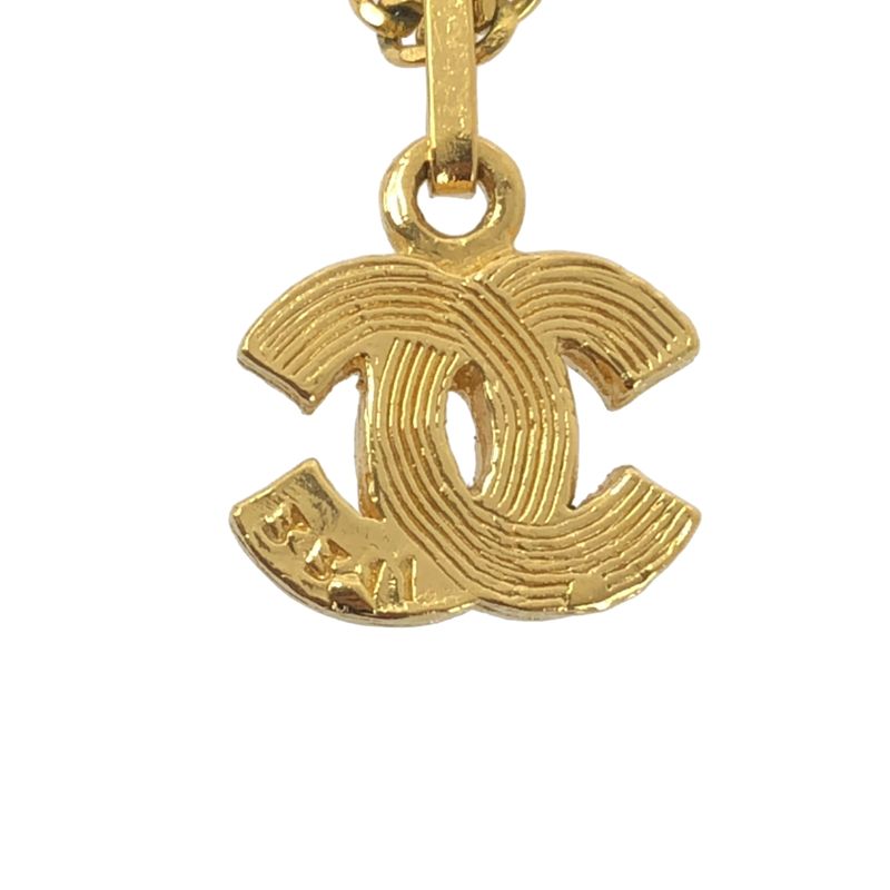 Chanel - Rhinestone Coco Mark Necklace With Charm - Gold - Women's