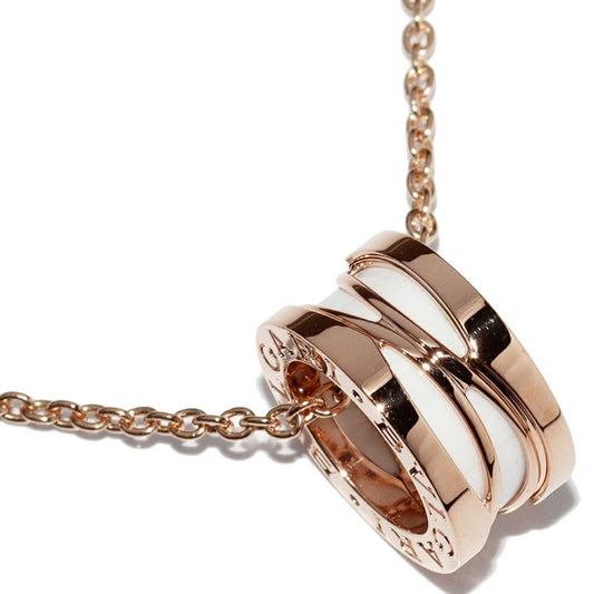Bulgari Pendant Necklace 18K Pink Gold White Ceramic Bzero1 Legend Pendant