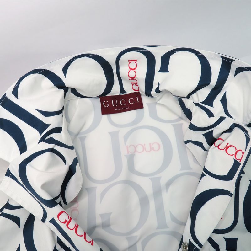 Gucci Maxi Gucci Print Fabric Shirt 790723 Short Sleeve 44 White Blue