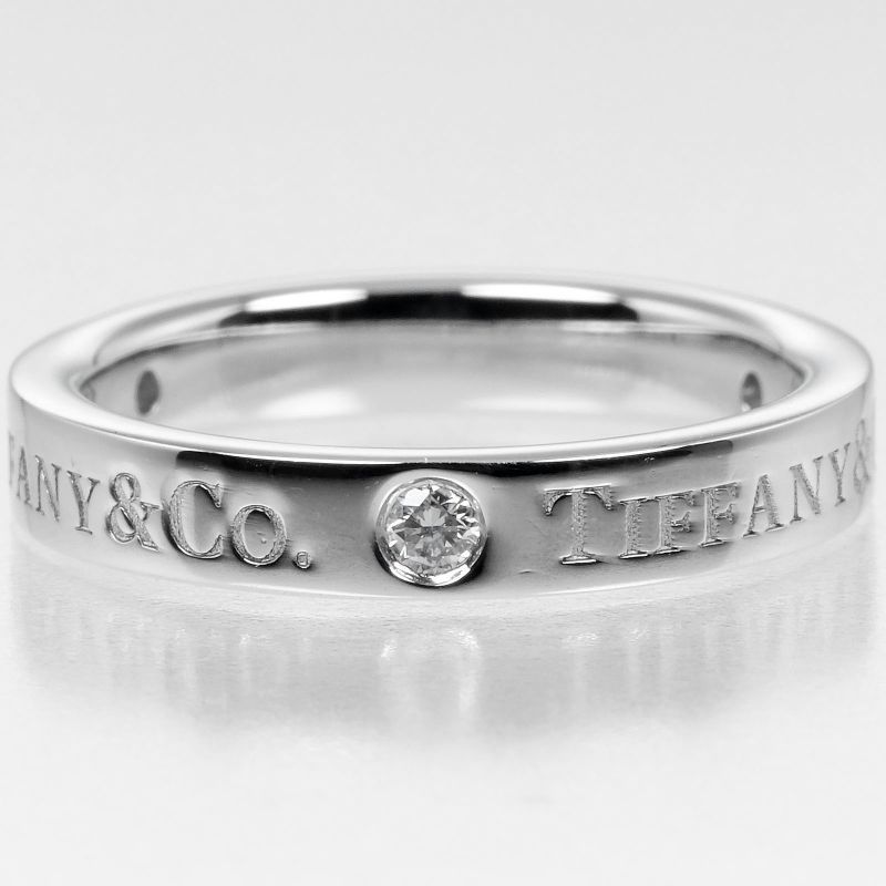 Tiffany & Co Flat Band Pt950platinum X 3P Diamonds #6 Ladies 4.86g Ring