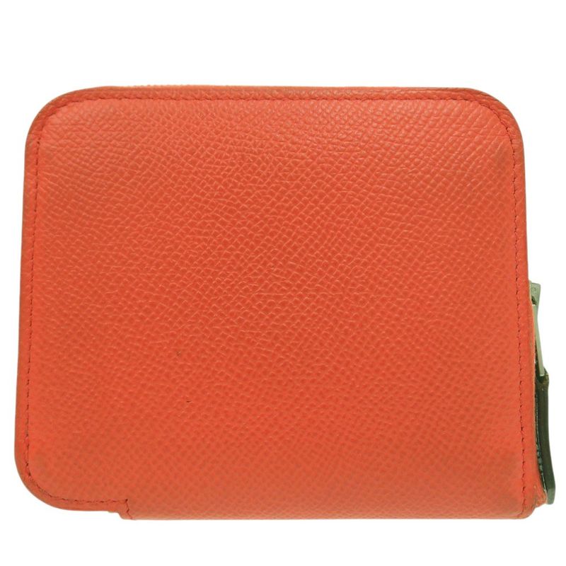 Hermes Azap Compact Silk Quinn Coin Case X TS 011 AU Leather Orange 0097 Hermes
