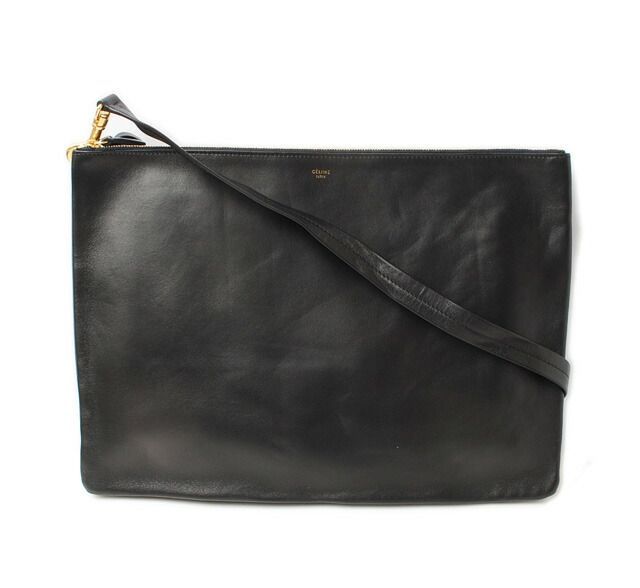 Celine Shoulder Bag Clutch Bag Celine Lambskin Large Trio Black Silver 2way