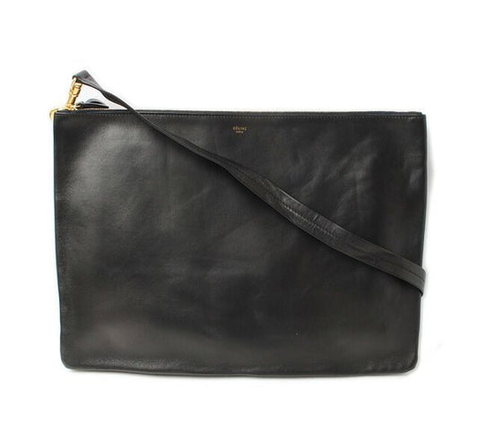 Celine Shoulder Bag Clutch Bag Celine Lambskin Large Trio Black Silver 2way