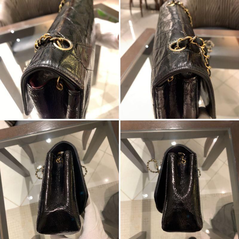 Chanel Diana Matelasse Enamel Shoulder Bag Black