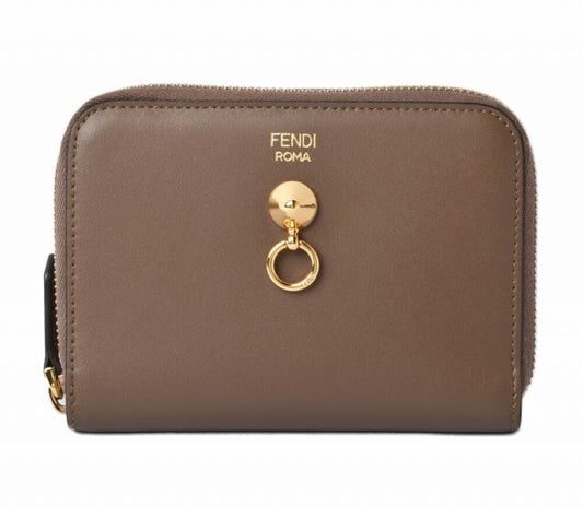 Fendi Wallet Fendi Zipper Foldable Wallet BY THE WAY Calf Leather Brown Black