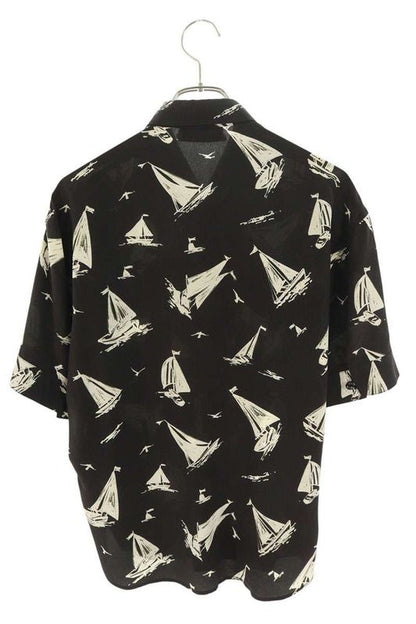 Saint Laurent Paris 552829 Y293u All Over Patterned Open Collar Short Sleeve