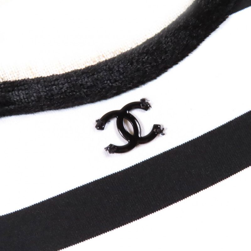 CHANEL 22C P71948 Coco Mark Strap Pattern Swimwear Swimsuit Dress White Black