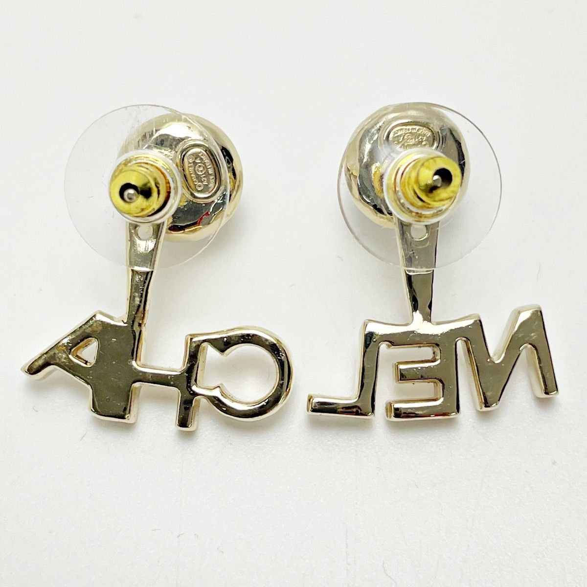 Chanel Earrings Ab6484 Gold 2way Coco Mark Logo Stone Fake Pearl Women's