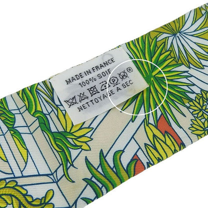 Hermes Twille Scarf 100% Silk Animapolis White Green Pink Multicolor Small