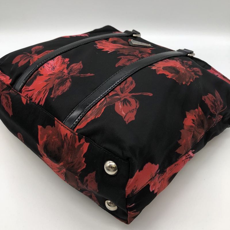 Prada Handbag Shoulder Bag 2way Nylon Black Flower Floral Ladies Men Vintage