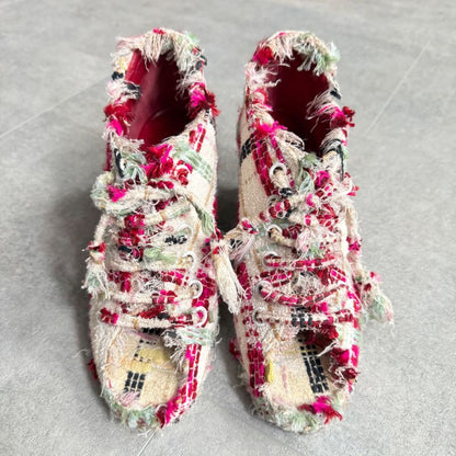 Chanel Tweed Wedge Sole Short Boots Multicolor Pumps 35 1 2 22.5cm (8.86in)