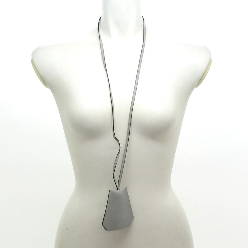 Hermes Necklace Clochette Leather Light Gray