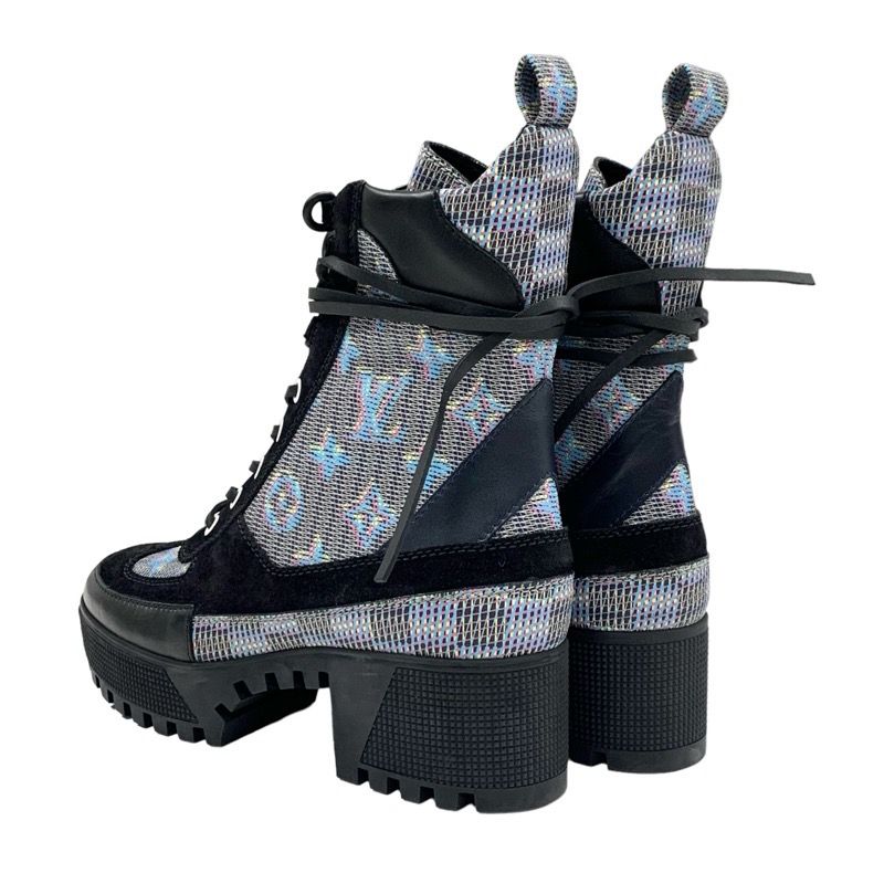 Louis Vuitton Laurie Line Monogram Boots Short Boots Shoes Leather Suede Black