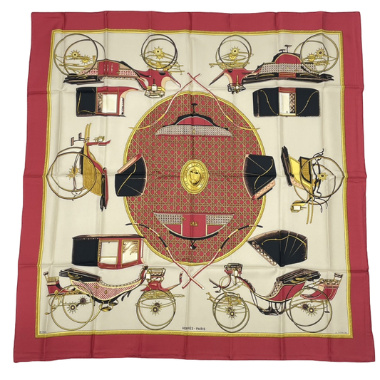 Hermes Carre 90 Scarf Folded Covered Carriage Silk Red