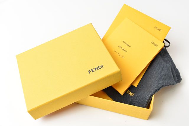 Fendi Card Case Business Card Holder Leather Black Gold