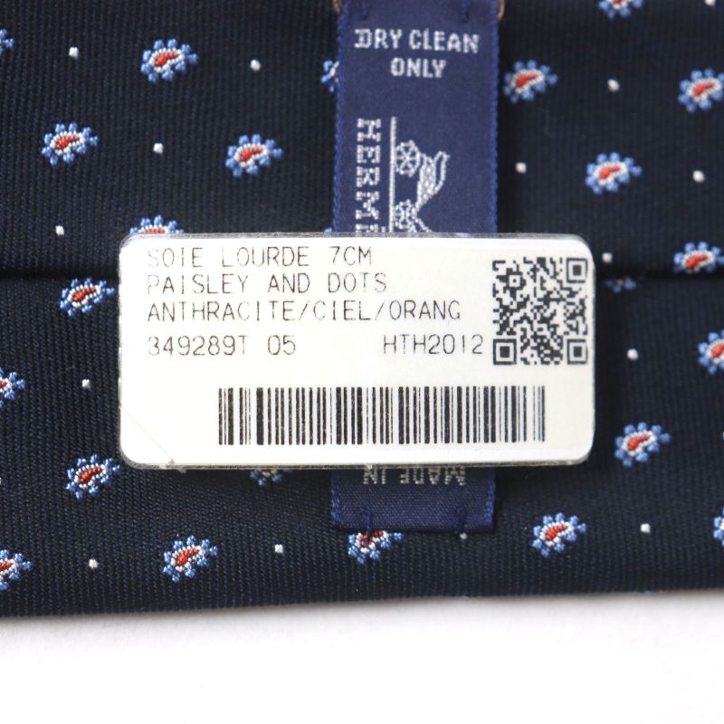  Hermes 2020 349289t 63% Silk Anthracite/ciel/orang Cravat Paisley Dot Tie