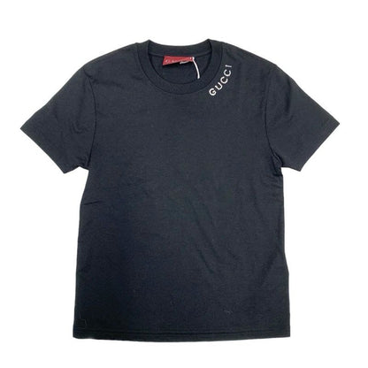 Gucci Light Cotton Jersey T-Shirt Top Black Logo Rhinestone