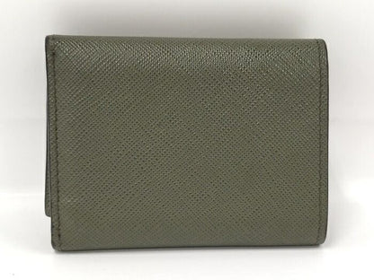 Prada Trifold Wallet With Triangular Logo Leather Green 2mh042