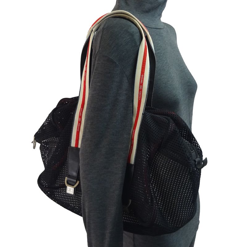 Chanel Shoulder Mesh Sports Line Tote Black Bag
