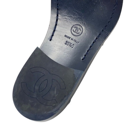 Chanel Loafer Leather Shoes Leather Navy White Gold Here Mark