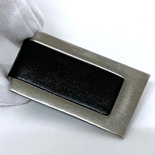 Gucci Money Clip Silver Black Excellent Condition Billfold Leather Metal
