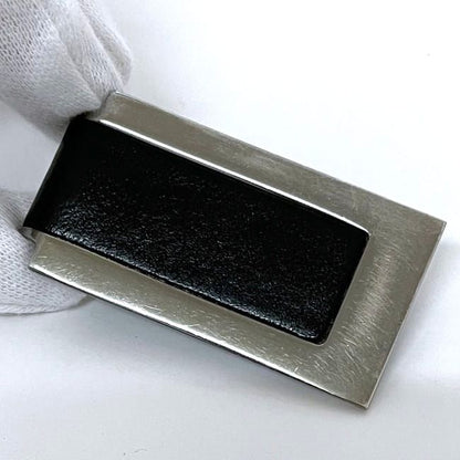 Gucci Money Clip Silver Black Excellent Condition Billfold Leather Metal
