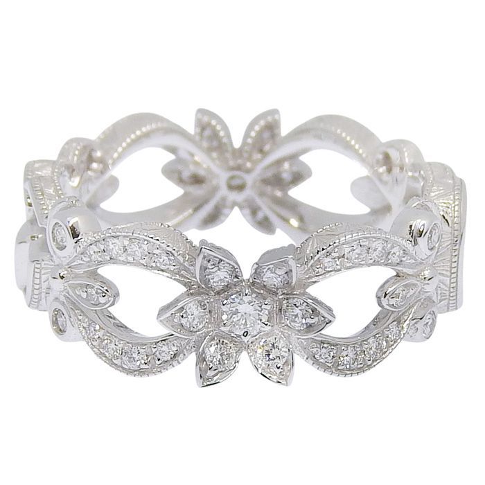 Gucci Flora Motif Diamond Ring 18K White Gold 750 White Gold Diamond #8