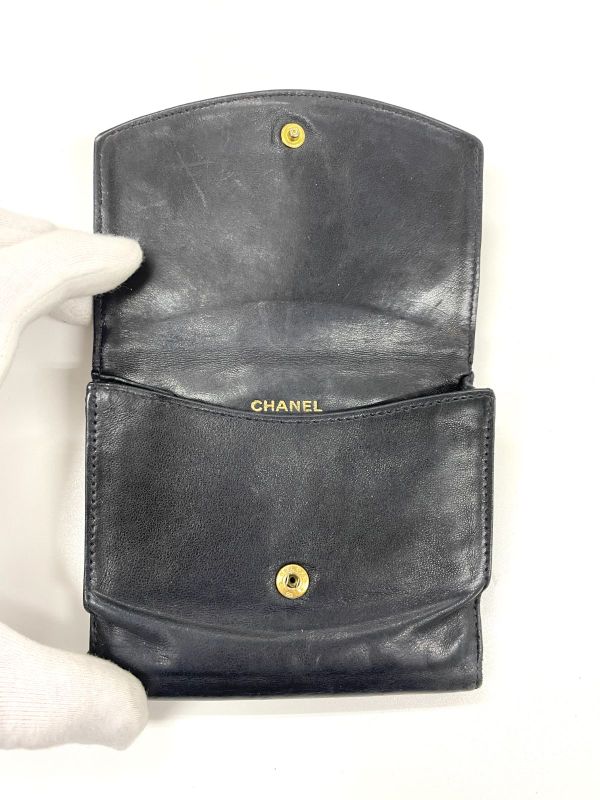 Chanel Coco Mark W Hook Lambskin Bifold Compact Wallet Black Made In France