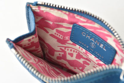 Chanel Coin Case Card Case A84105 Chanel Matelasse Caviar Skin Blue Silver