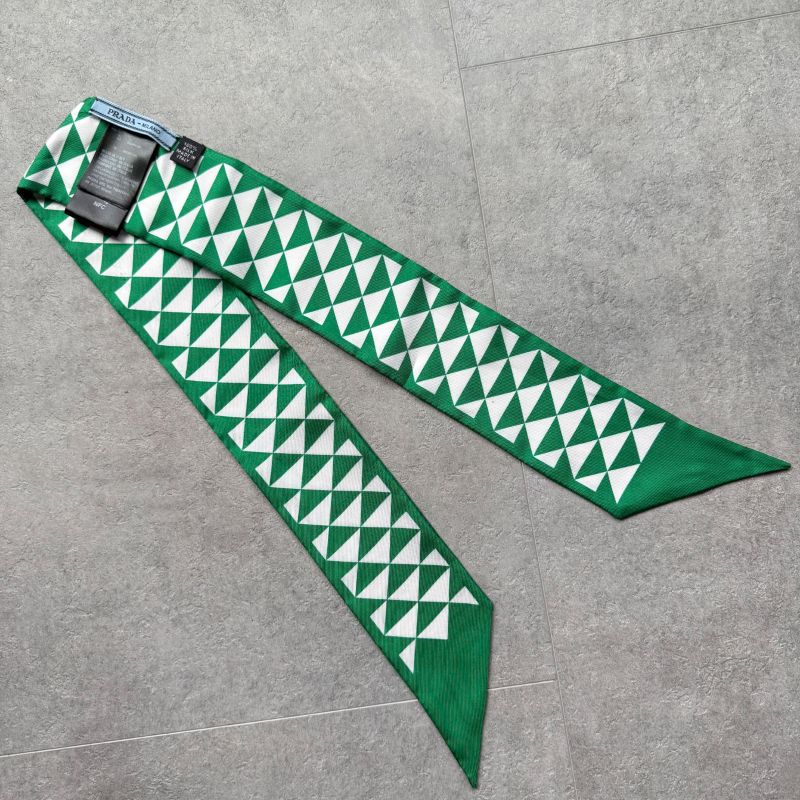 Prada 1ff008 Twill Silk Scarf Triangle Green with Box