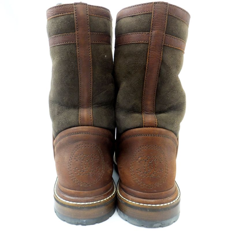 Chanel Mouth Boots Brown Size 37 24.0cm (9.45in) Leather Suede