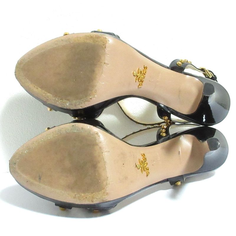 Prada Studded Enamel Back Strap Pin Heel Sandals 37 23.5cm (9.25in) Equivalent