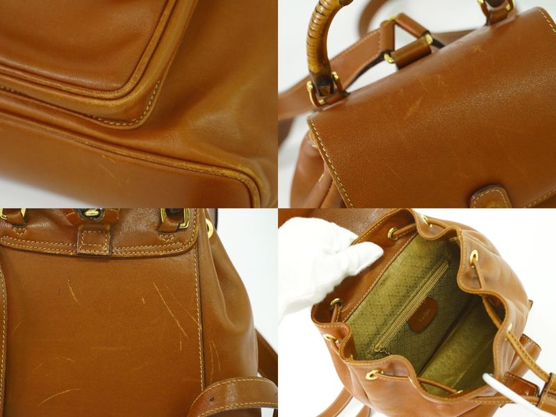 Authentic Gucci Bamboo Backpack Sac Backpack Leather Brown Bamboo Bag Pre-owned