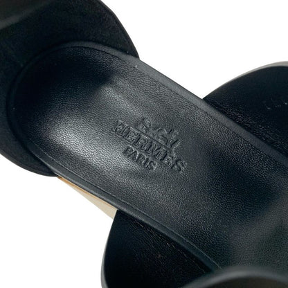 Hermes Charis Sandals Shoes Leather Black Brown Unused Brides De Gala Quadri