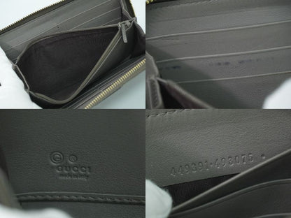 Authentic Gucci Shimmer Leather Round Zipper Long Wallet Long Wallet Gray