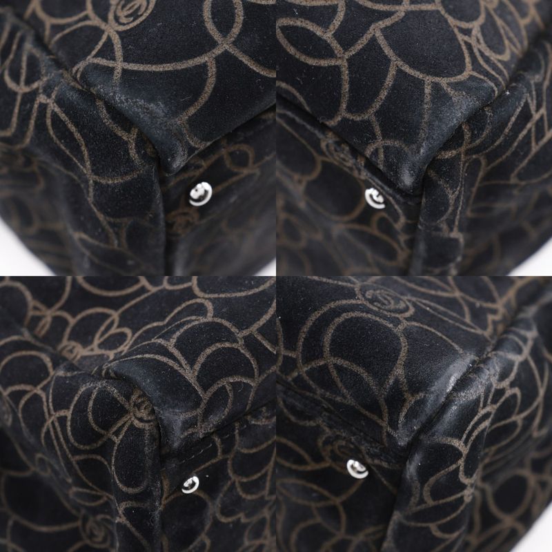 Chanel Camellia Chain Shoulder Suede Black Women's Tote Bag