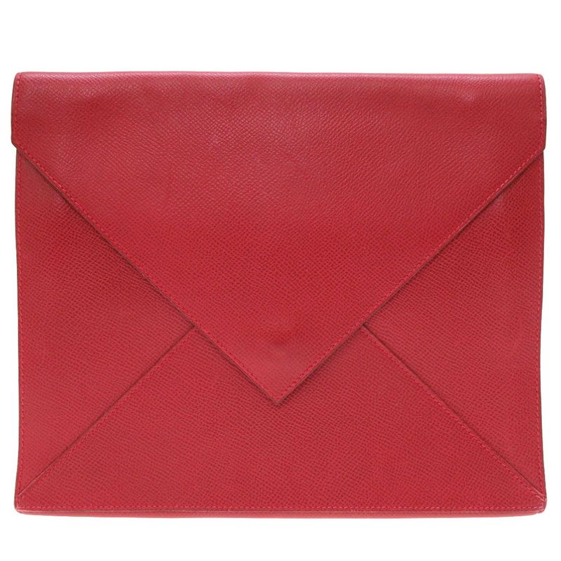 Hermes Courchevel Red Gold Hardware 00Z Engraved Vintage Clutch Bag 0225 Hermes