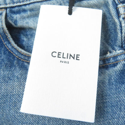 Celine S195 571Q 08YC Cotton Washed Denim Skirt With Logo Plate Chain Indigo 28