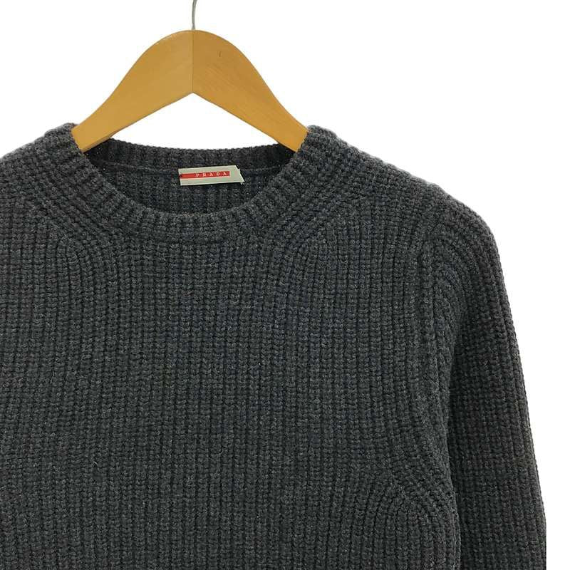 Prada Sport | Wool Ribbed Elbow Patch Knit | 46 | Charcoal Gray | Men's