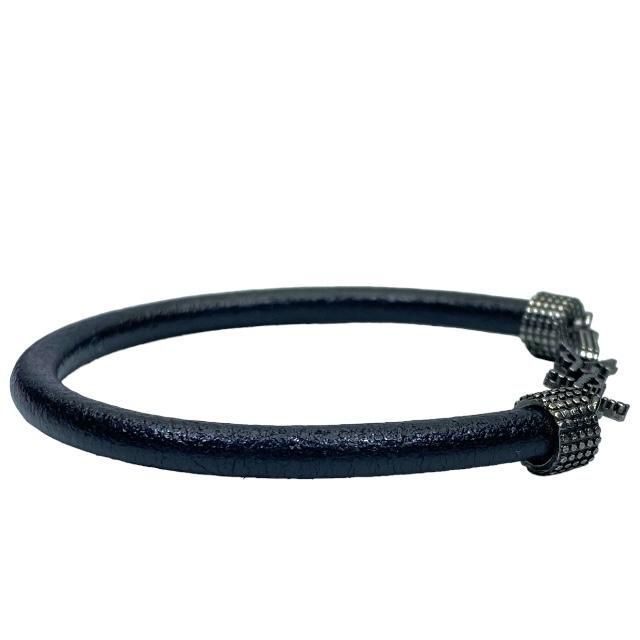 Saint Laurent Opium Bracelet Bangle Jewelry Logo Metal Leather Black