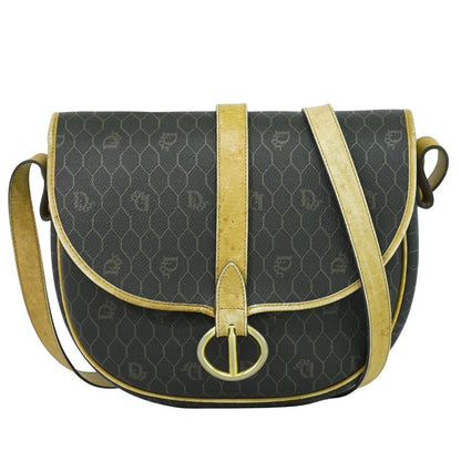 Authentic Christian DIOR Honeycomb Pattern Shoulder Bag Pochette PVC Black Bag