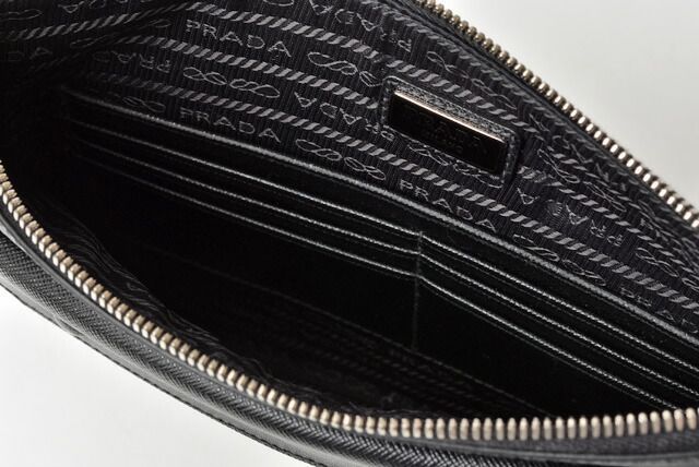 Prada Clutch Bag Travel Pouch Men's Prada Saffiano Patch Patchwork Black Azzurro