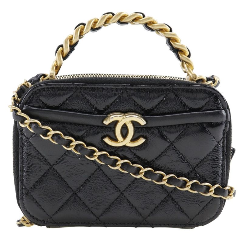 Chanel Mini Handbag Matelasse 2WAY Shoulder Lambskin Black Ladies Handbag