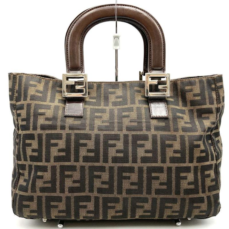 Fendi Zucca Handbag Tote Bag Nylon Brown Khaki Women