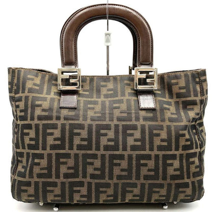 Fendi Zucca Handbag Tote Bag Nylon Brown Khaki Women