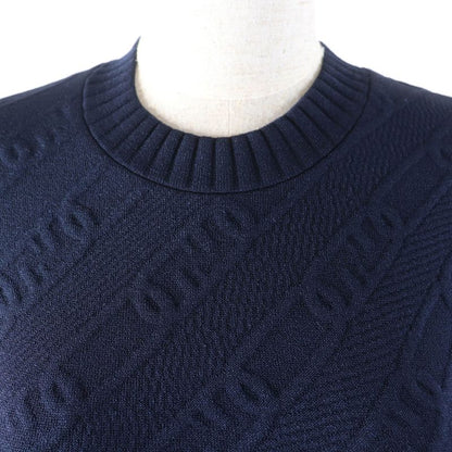 Fendi 2022 Fzx831 FF Logo Crewneck Cropped Long Sleeve Knit Navy 40 Made In