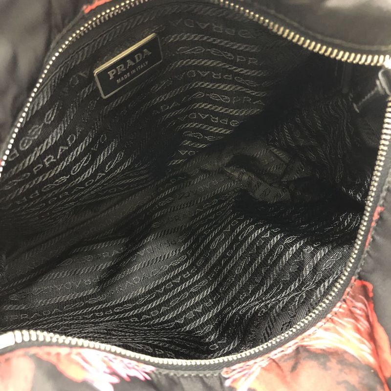 Prada Handbag Shoulder Bag 2way Nylon Black Flower Floral Ladies Men Vintage